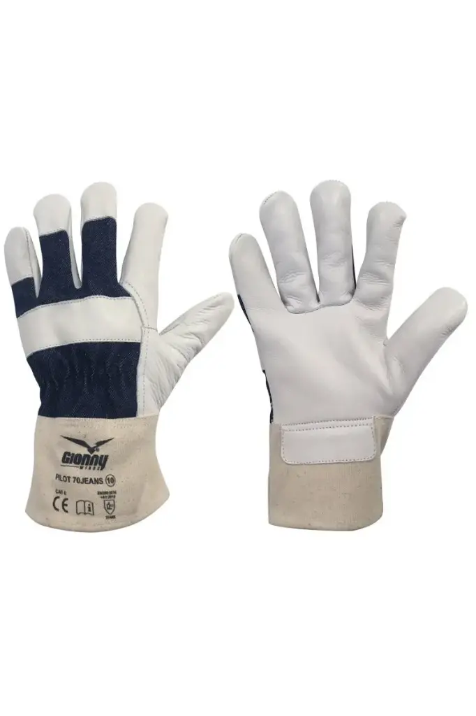 GUANTE PILOT 70JEANS CUERO FLOR EN PALMA Y DORSO CON TEJIDO VAQUERO | PACK 12 PARES