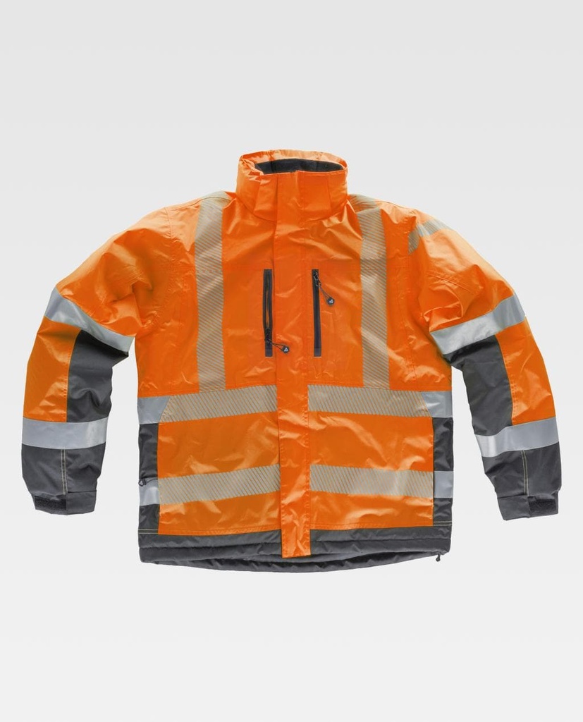 PARKA S9261 FLUOR · ACOLCHADO · IMPERMEABLE [3/4] · BANDAS SEGMENTADAS · AV · CE II CAT (GRIS OSCURO/NARANJA FLUOR, S)