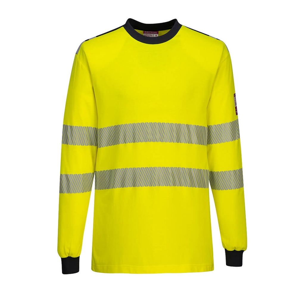 CAMISETA FR701 · ML · IGNIFUGO · ANTIESTATICO · ARCO ELECTRICO · ATEX · BANDAS SEGMENTADAS · AV · CE II CAT · [210g] (MARINO/AMARILLO FLUOR, S)