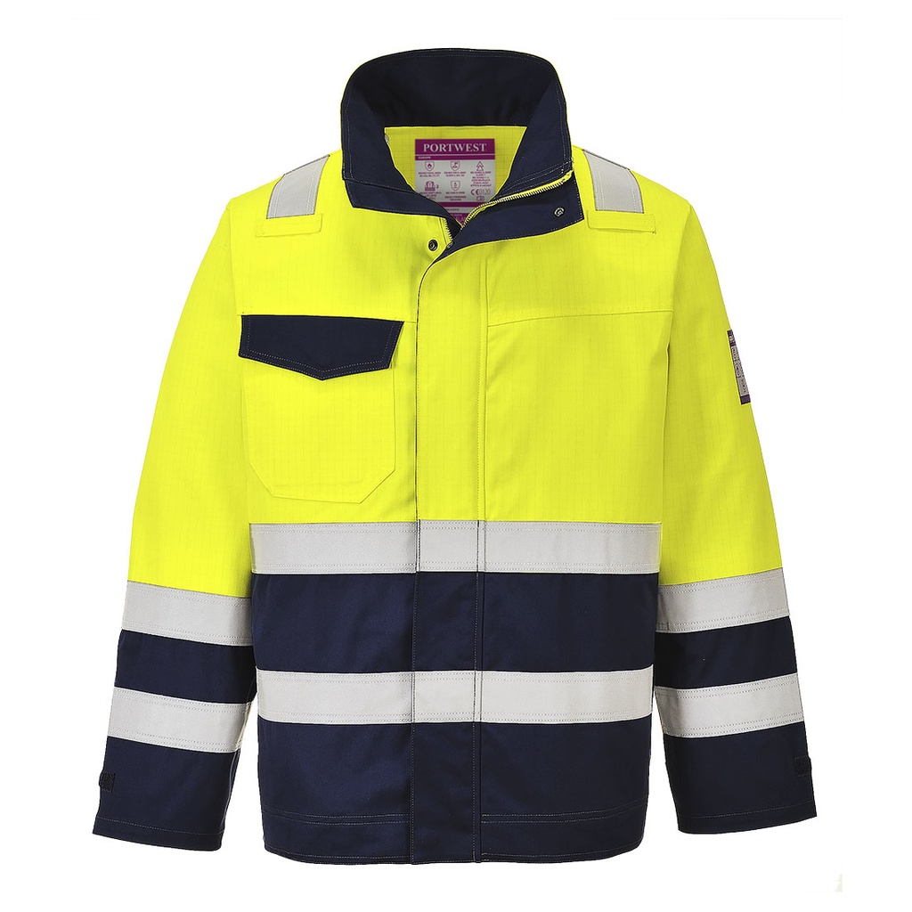 CHAQUETA INHERENTE MV25 · IGNIFUGO · SOLDADURA · ANTIESTATICO · ARCO ELECTRICO · QUIMICO · ASTM · AV · CE III CAT