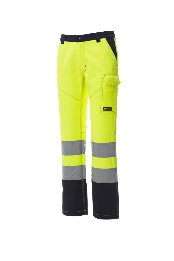 PANTALON CHARTER LADY · BICOLOR · REFUERZO TRIPLE COSTURA · AV · CE II CAT (AZUL MARINO/AMARILLO FLUOR, XS)