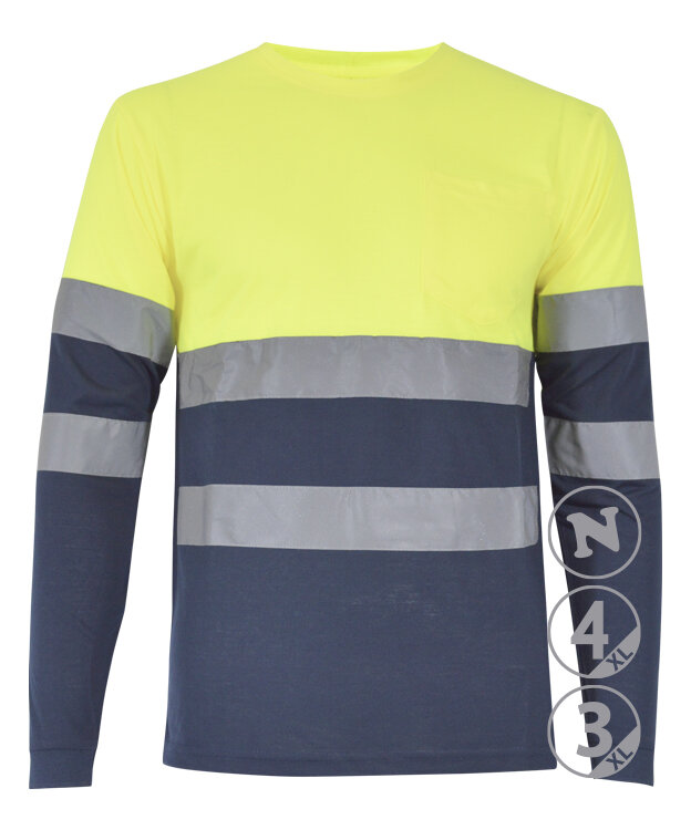 CAMISETA FUJI · ML · ALGODON · AV · CE II CAT · [160g] (AZUL MARINO/AMARILLO FLUOR, S)