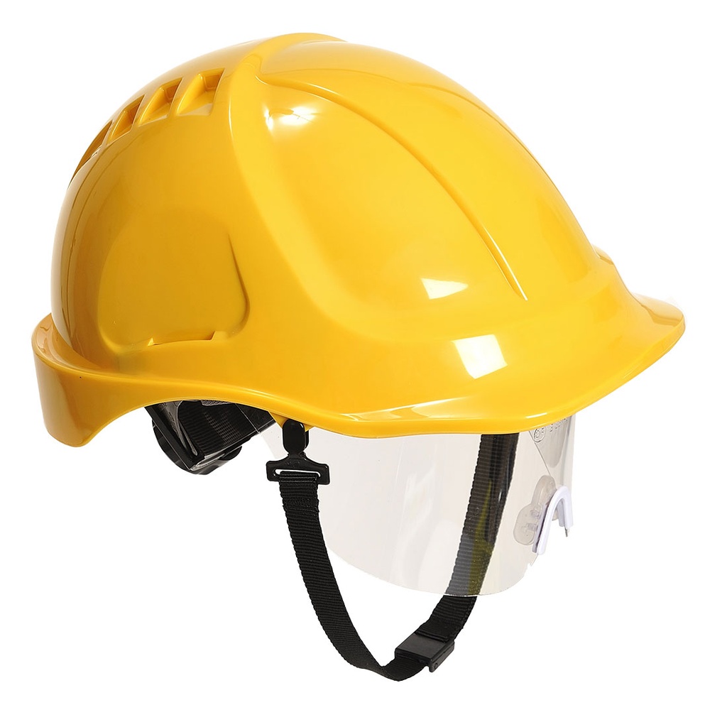 CASCO PW54 ENDURANCE PLUS VISOR · RULETA · SIN VENTILACION · AISLAMIENTO ELECTRICO HASTA 1000 V A.C. Ó 1.500V CC · 440V AC · CE III CAT