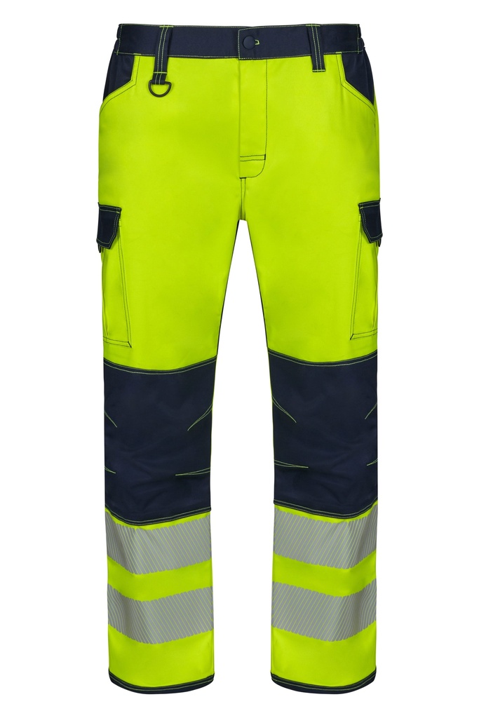 PANTALON 303010S · BICOLOR · CARGO · ELASTICO/STRETCH · BANDAS SEGMENTADAS · REFUERZO CULERA Y RODILLAS · SISTEMA PROTECCION RODILLAS · AV · CE II CAT (AZUL NAVY/AMARILLO FLUOR, S)