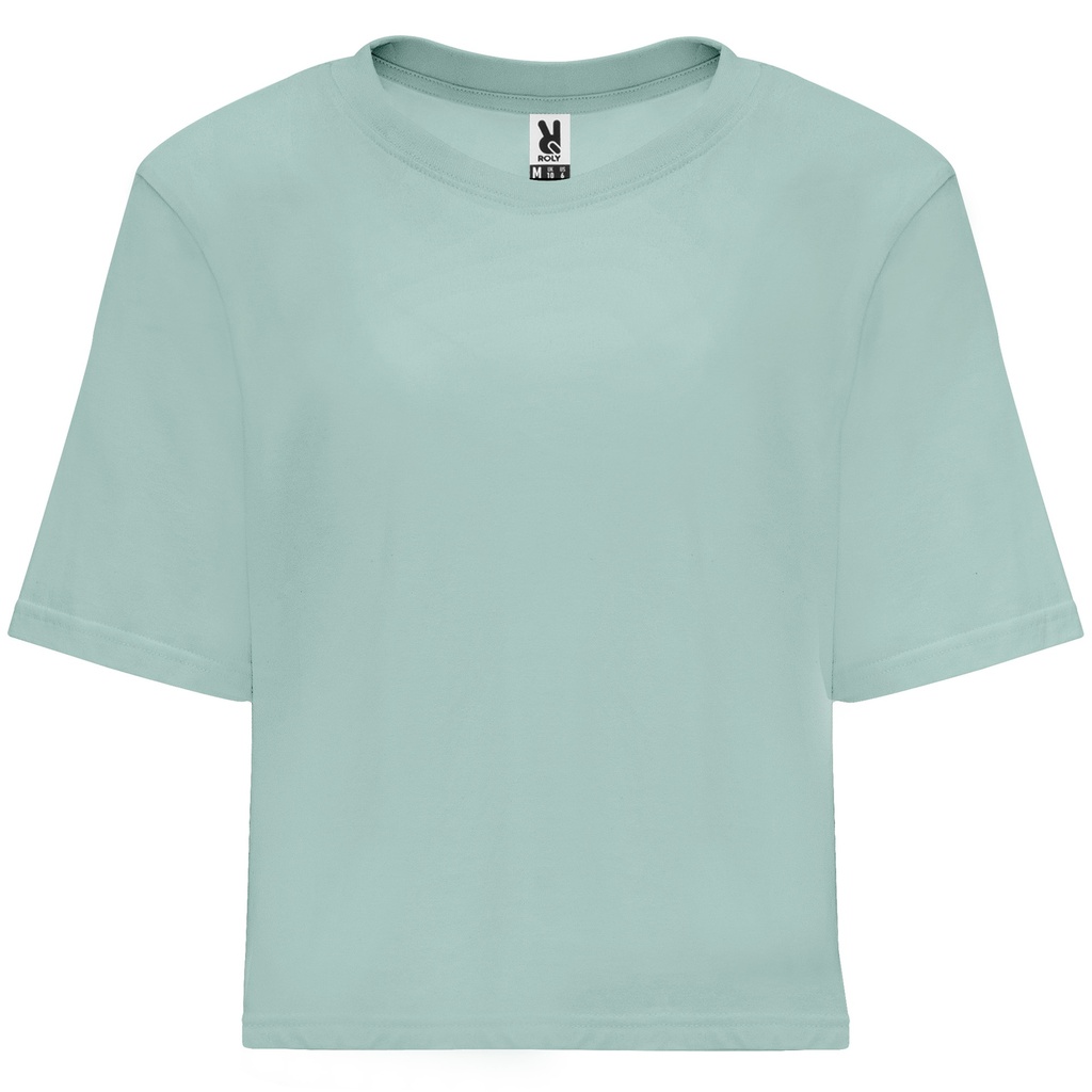 CAMISETA DOMINICA WOMAN · MC · TALLE CORTO Y HOLGADO · 100% ALGODON · [170g] (AZUL LAVADO, S)