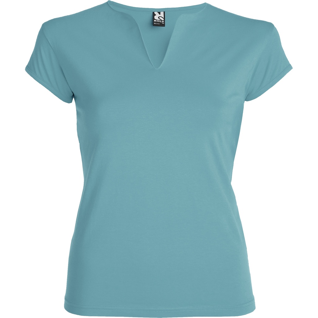 CAMISETA BELICE · MC · ABERTURA V · ELASTICO/STRETCH · [200g] (AZUL DUSTY, S)