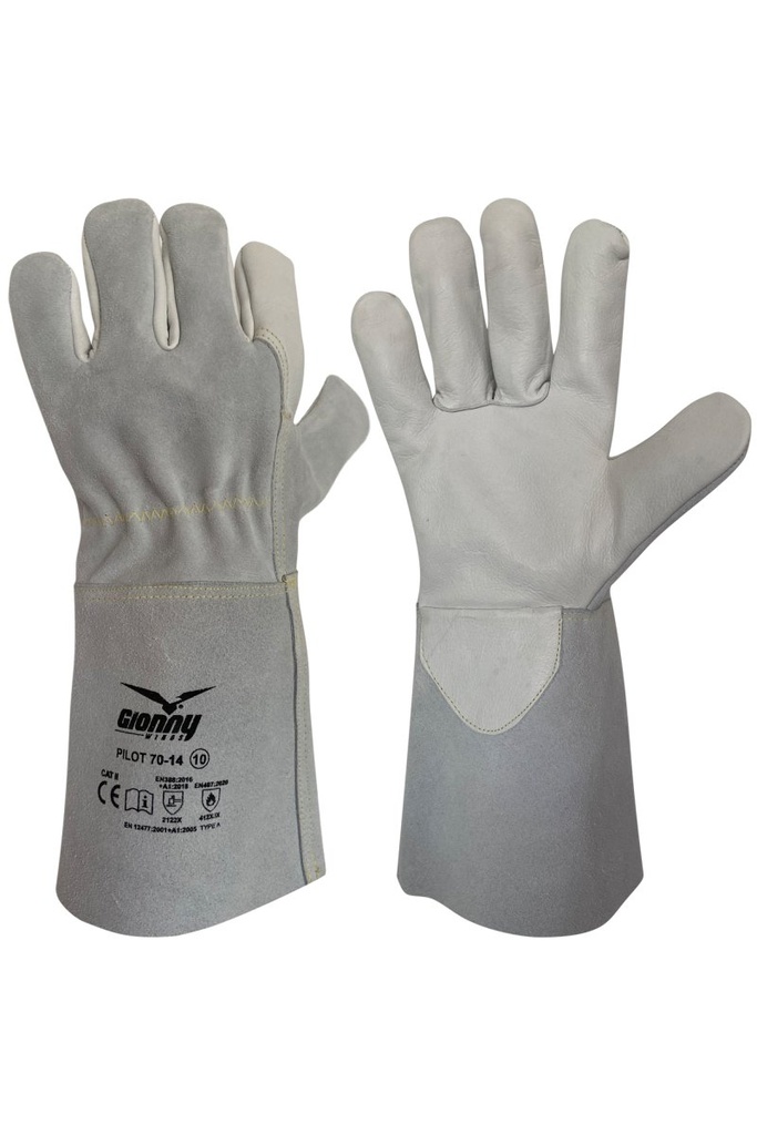 GUANTES PILOT 70-14 · SOLDADOR · 14CM · COSTURAS PARA-ARAMIDA | PACK 12 PARES (L-9)