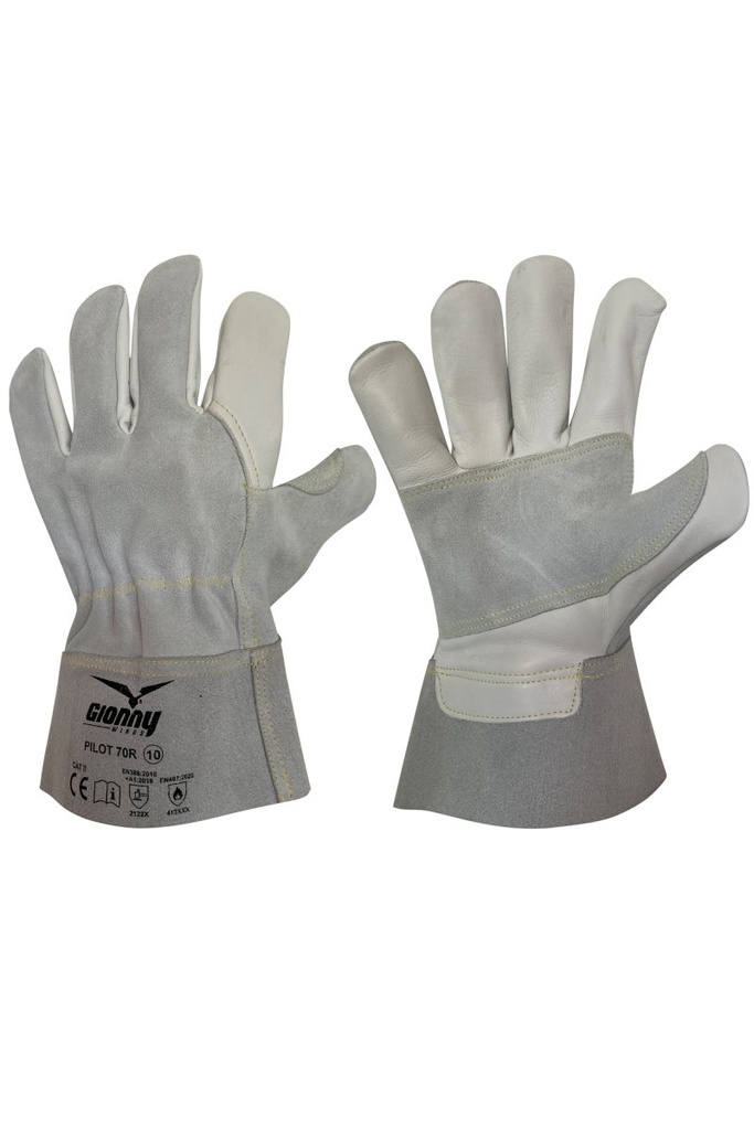 GUANTES PILOT 70R · FLOR VACUNO · DORSAL SERRAJE · COSTURAS PARA-ARAMIDA· MANGUITO 7CM | PACK 12 PARES