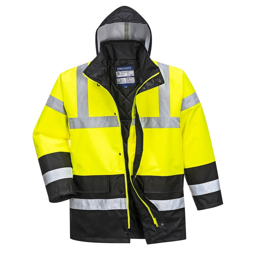 PARKA S466 · IMPERMEABLE [3/4] · AMBIENTES FRIOS -40°C  · CAPUCHA EXTRAIBLE · PROTECCION SOLAR >40ºC · AV · CE II CAT (AMARILLO FLUOR/NEGRO, XS)