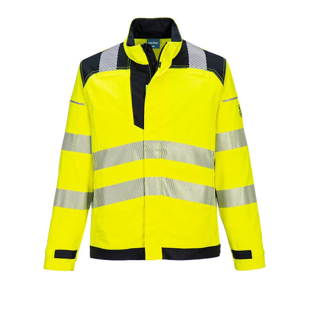 CHAQUETA INHERENTE FR714 PW3 · STRETCH · BANDAS SEGMENTADAS · INGINIFUGO · SOLDADURA · ANTIESTATICO · ARCO ELECTRICO · QUIMICO · AV · CE III CAT