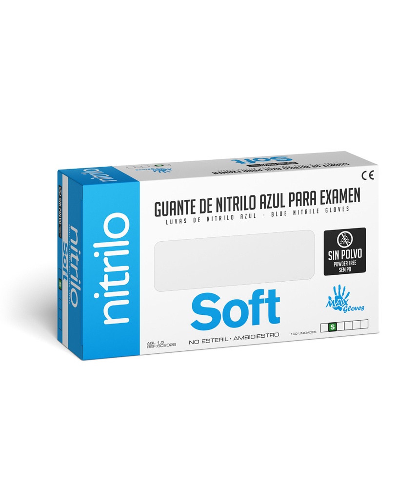 GUANTES DESECHABLES SOFT · 3,5G · NITRILO AZUL · SIN POLVO | PACK 10 CAJAS DE 100 UNIDADES (TOTAL 1.000 UNIDADES)