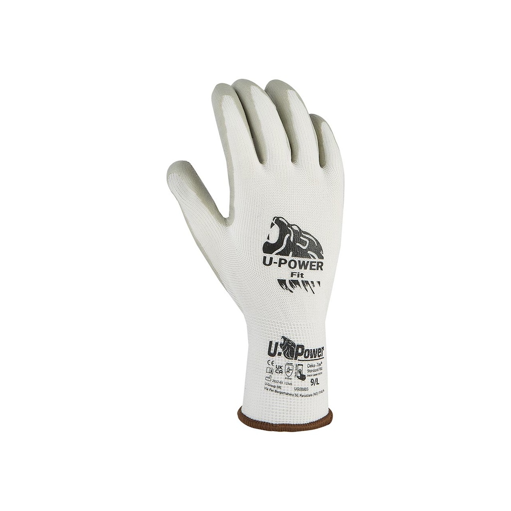 GUANTES U-POWER FIT · DORSO NYLON ELASTICO · PALMA NITRILO · TOUCH · GALGA 13 | PACK 12 PARES
