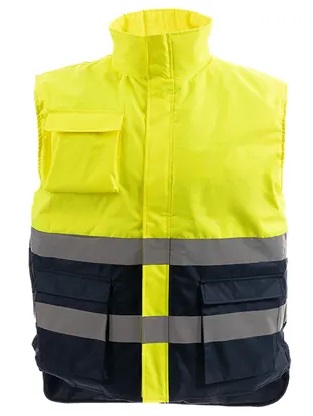 CHALECO ORION HV · ACOLCHADO · HIDROFUGADO · CAPUCHA DESMONTABLE · AV · CE II CAT (MARINO/AMARILLO FLUOR, S)