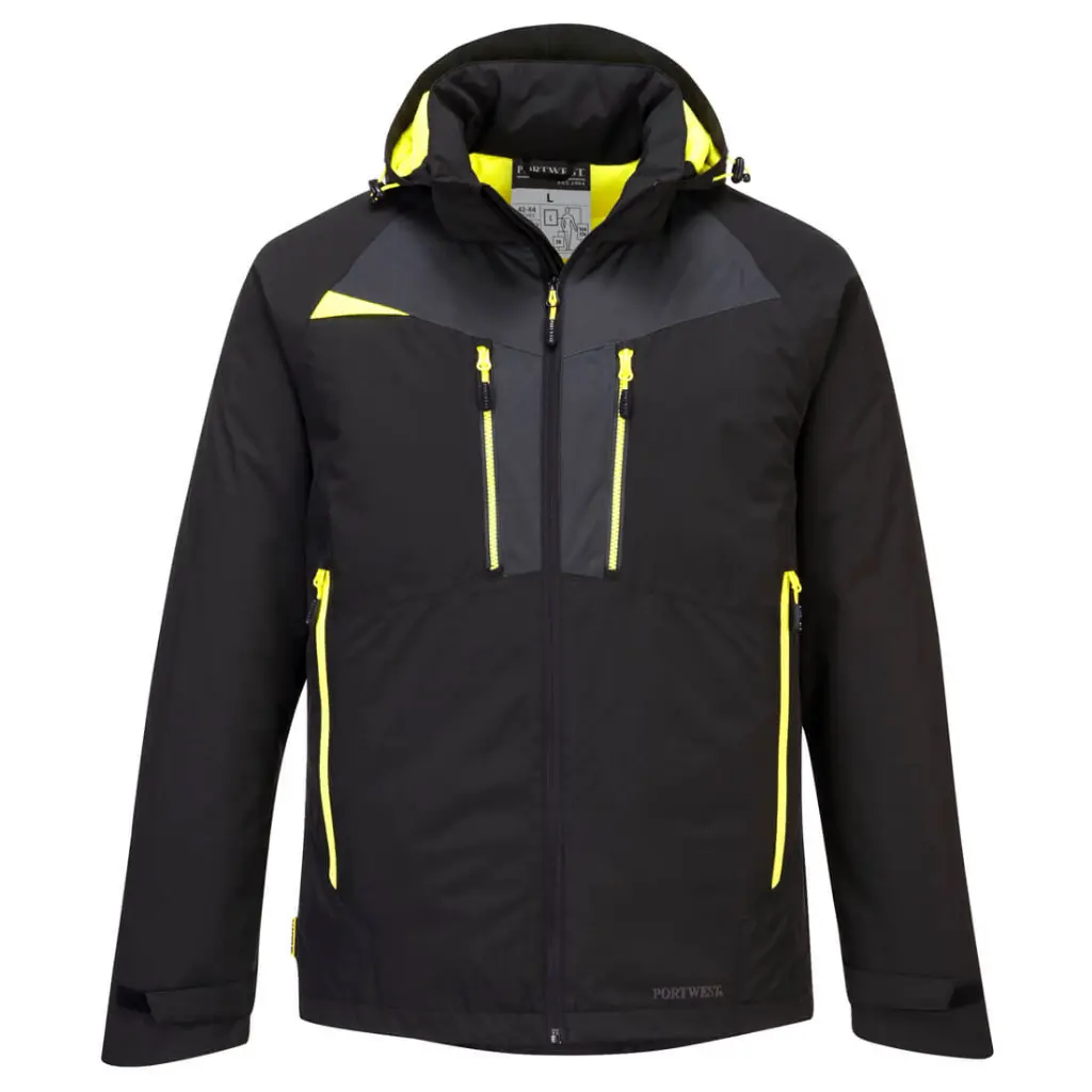 CHAQUETA DX460 WINTER · ACOLCHADO · IMPERMEABLE [4/4] TEXPEL™ SPLASH ECO · CAPUCHA DESMONTABLE · ELASTICO/STRETCH (NEGRO, S)