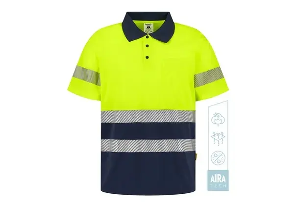 POLO GOSPEL AIRA TECH · MC · BICOLOR · TACTO ALGODON · ANTIBACTERIANO · BOLSILLO · AIREADORES AXILAS · BANDAS SEGMENTADAS · AV · CE II CAT · [185g]