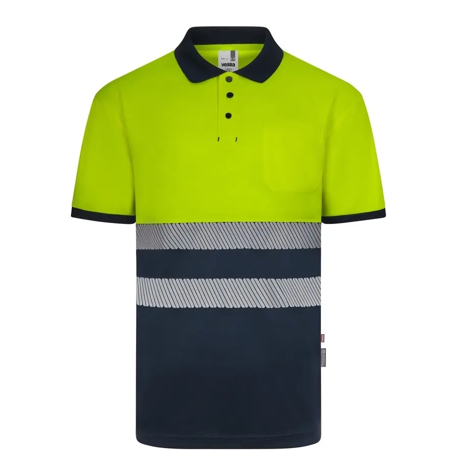 POLO GRS 305533 · MC · BICOLOR · BOLSILLO · BANDAS SEGMENTADAS · PROTECCION SOLAR >50ºC · ECO · AV · CE II CAT · [140g] (AZUL NAVY/AMARILLO FLUOR, XS)