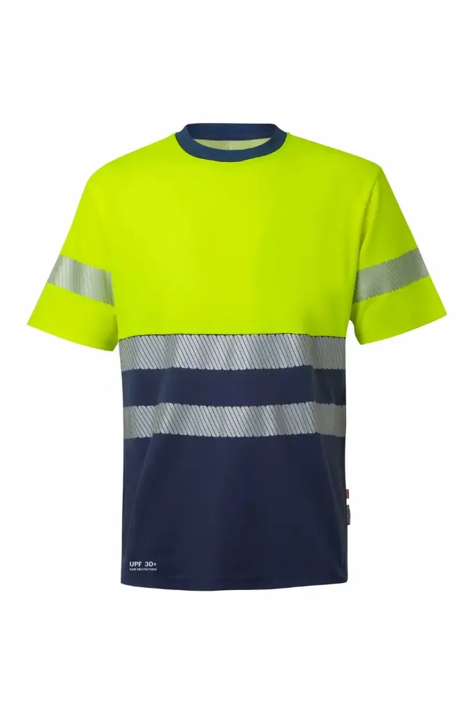 CAMISETA 305643 HI VIS Cotton RS · MC · BICOLOR · ALGODON · ECO · BANDAS SEGMENTADAS · PROTEC. SOLAR >30ºC · AV · CE II CAT · [150g] (AZUL NAVY/AMARILLO FLUOR, S)