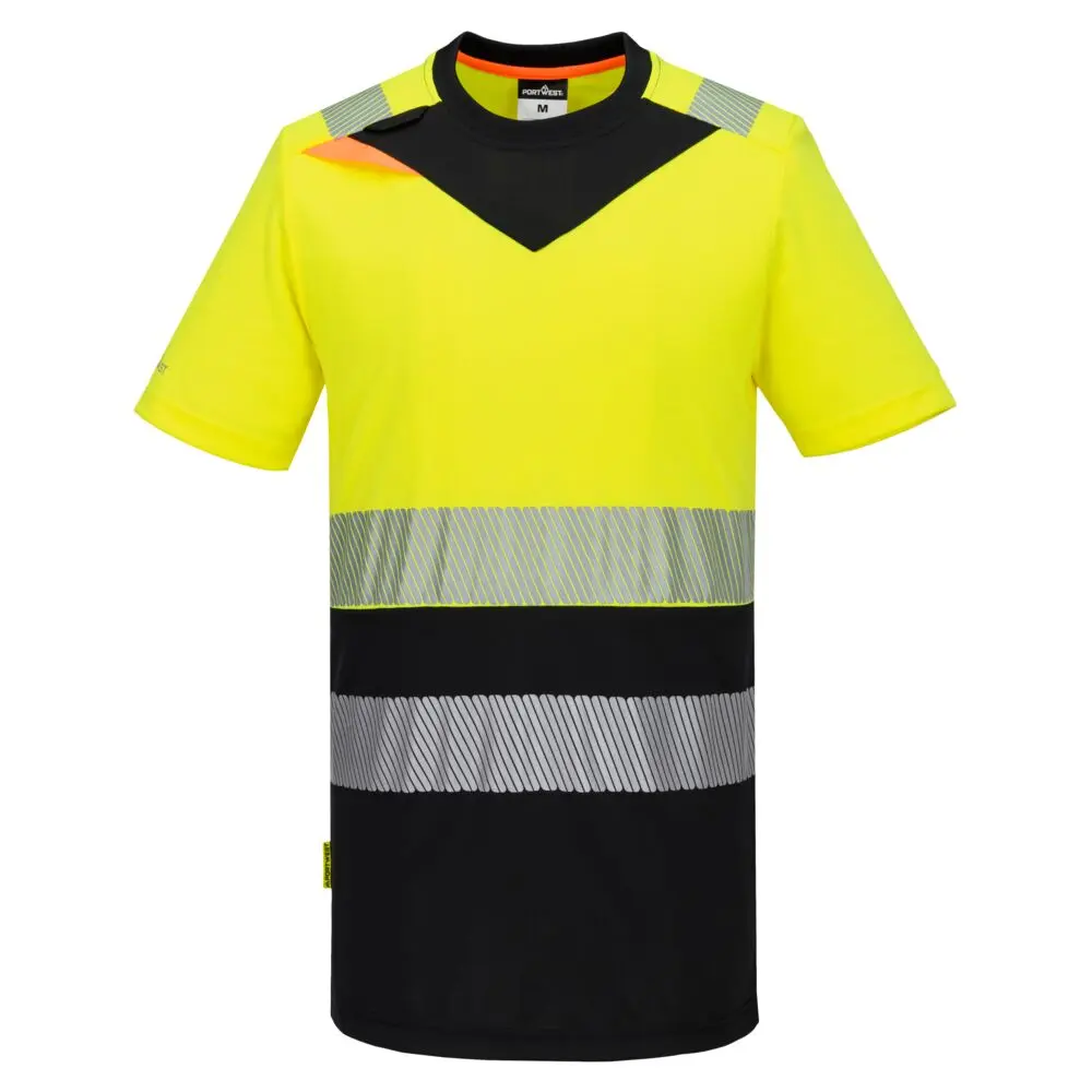CAMISETA DX434 DX4 · BICOLOR · MC · LIGERO · BANDAS SEGMENTADAS · PROTEC. SOLAR >40ºC · AV · CE II CAT · [150g] (NEGRO/AMARILLO FLUOR, S)