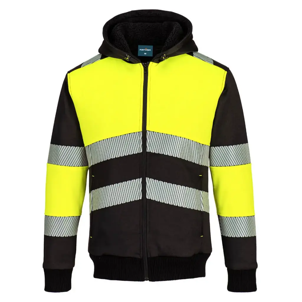 SUDADERA PW377 PW3 · BICOLOR · ALGODON · CREMALLERA ENTERA · CAPUCHA · BANDAS SEGMENTADAS · PROTEC. SOLAR >40ºC · 50 LAVADOS · AV · CE II CAT · [300g]