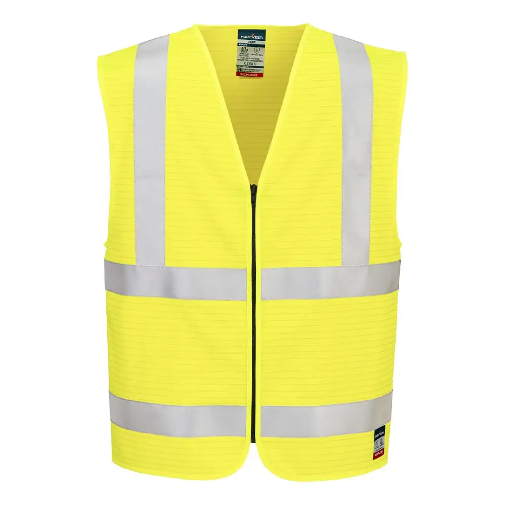 CHALECO FR615 BIZFLAME HI-VIS FR · CIERRE CREMALLERA · IGNIFUGO · ANTIESTATICO · AV · CE II CAT