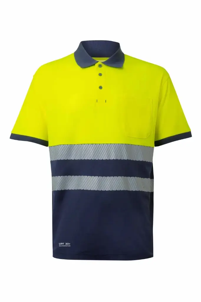 POLO 305543 HI VIS Cotton · BICOLOR · MC · BOLSILLO · ALGODON · BANDAS SEGMENTADAS · ECO · PROTEC. SOLAR >30 · AV · CE II CAT