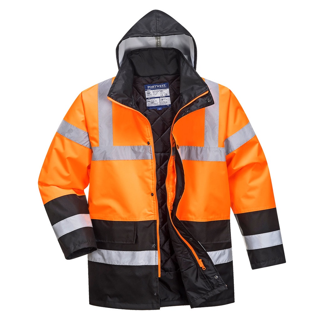 PARKA S467 HI-VIS CONTRAST WINTER TRAFFIC · IMPERMEABLE [3/4] · AMBIENTES FRIOS -40°C  · CAPUCHA EXTRAIBLE · AV · CE II CAT